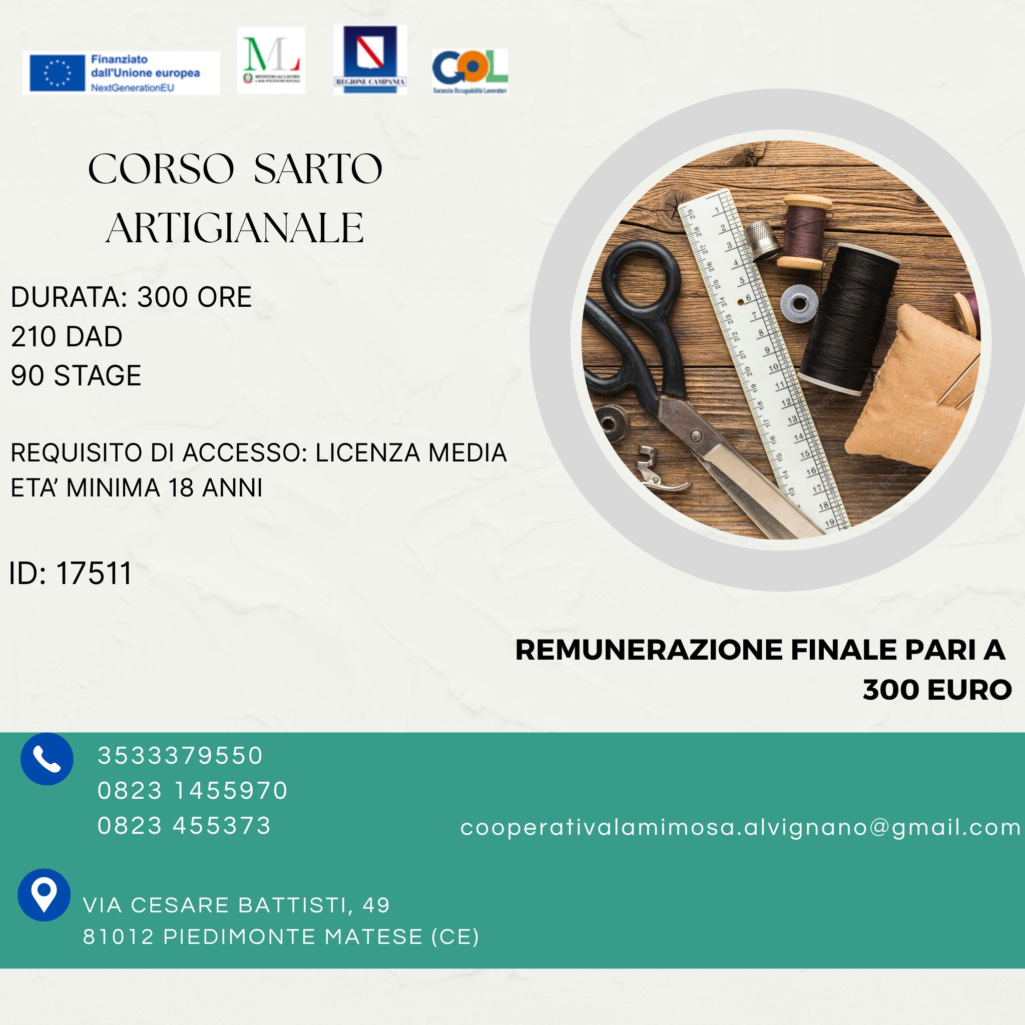 Locandina corso Sarto Artigianale - La Mimosa Onlus